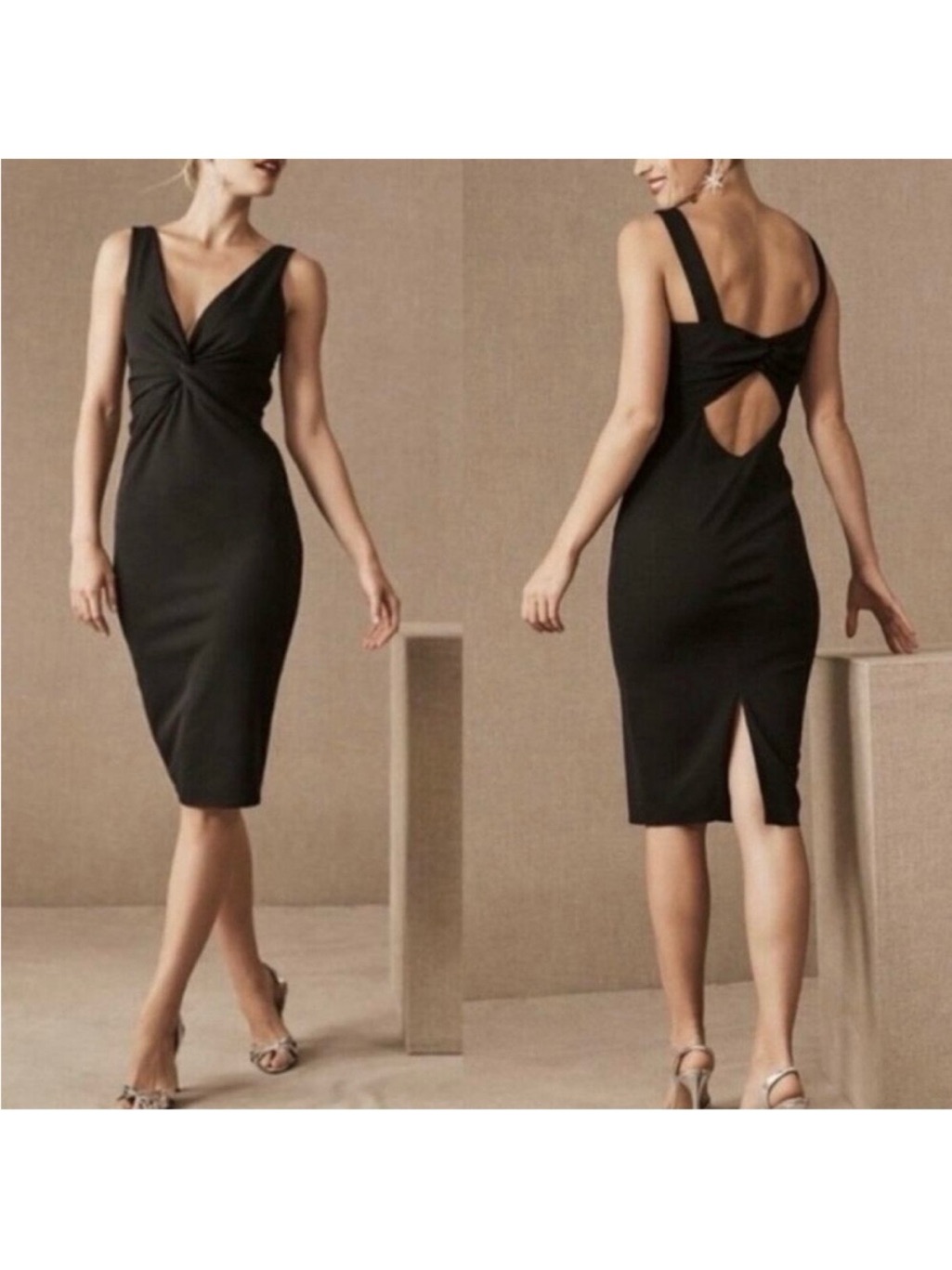 Katie May X Anthropologie Bhldn Eva Damaris Twist Front Midi Sheath Dress Black
